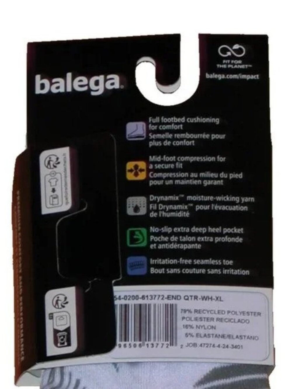 2 Pairs - Balega Enduro Medium Cushion Quarter Socks Men's Size XL White NWT - Picture 7 of 8